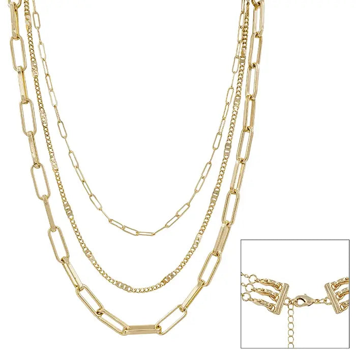 Gold Three Layered 16"-20" Necklace (Multi Function)