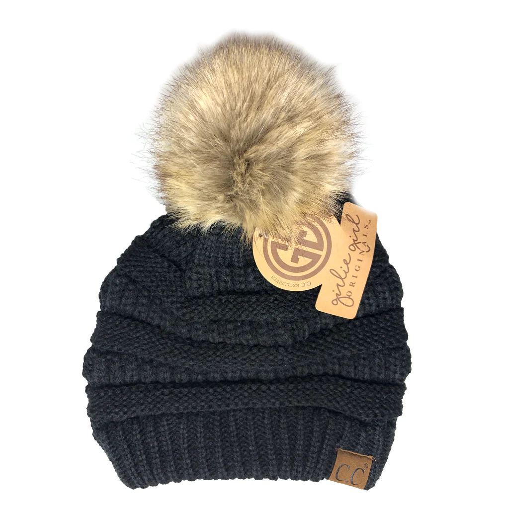 C.C Black Fur Pom Beanie