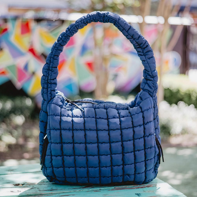 Navy Oversized Quilted Hobo Tote Bag