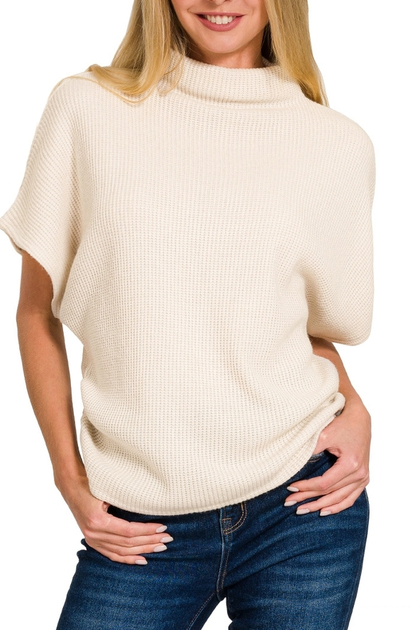 Mock Neck Sweater Side Shirred SAND BEIGE