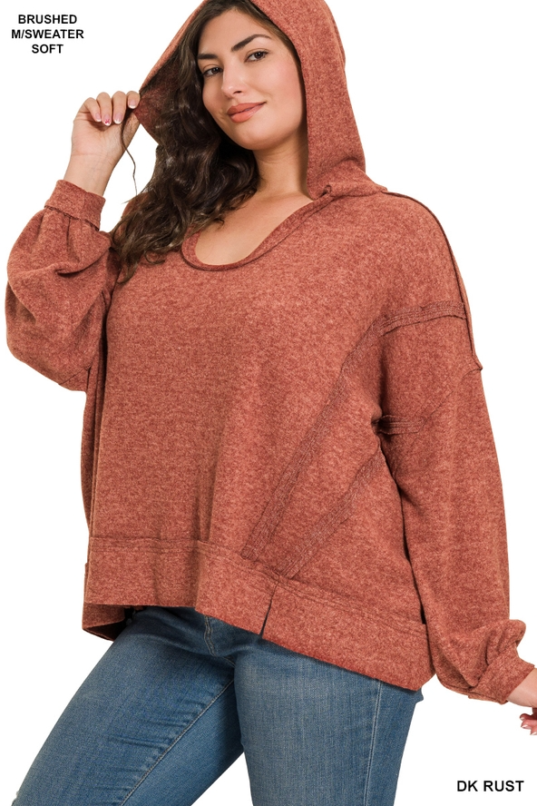 Brushed Hacci Balloon Sleeve Hoodie DEEP CAMEL