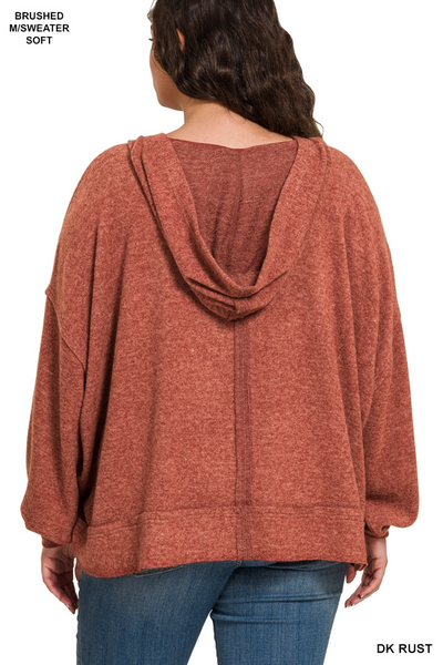 Brushed Hacci Balloon Sleeve Hoodie DEEP CAMEL