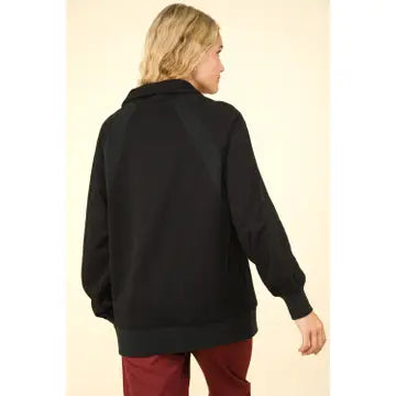 Oversized Sweatshirt Henley Knit Top in Black