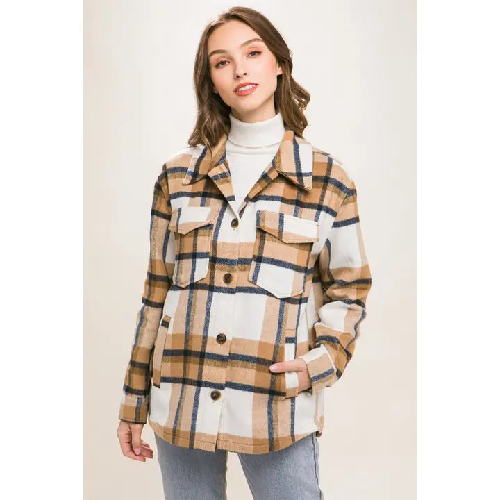 Wool Blend Plaid Button Up Shacket