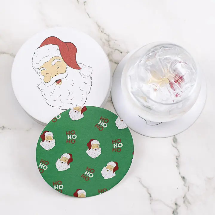 Hohoho Santa Reversible Paper Coasters Red/Green 4x4 Set of 20