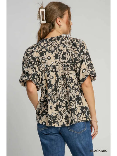 Boxy Cut Smocked Floral Print Top