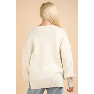 Oversized Basic Solid Sweater Knit Top in Ivory