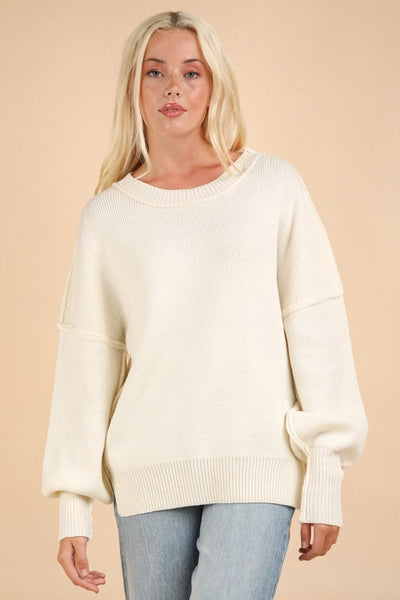 Oversized Basic Solid Sweater Knit Top in Ivory