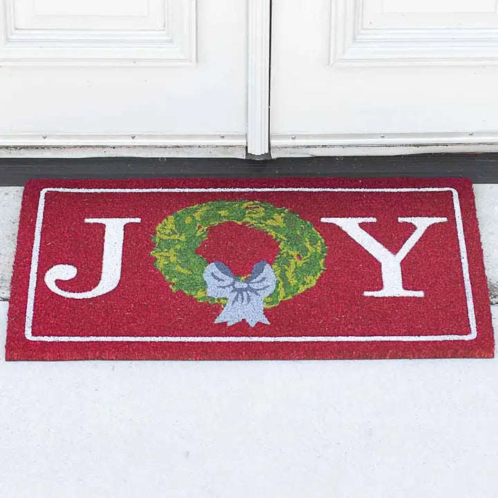 Grand Joy Wreath Coir Doormat Red/White/Green 30x18