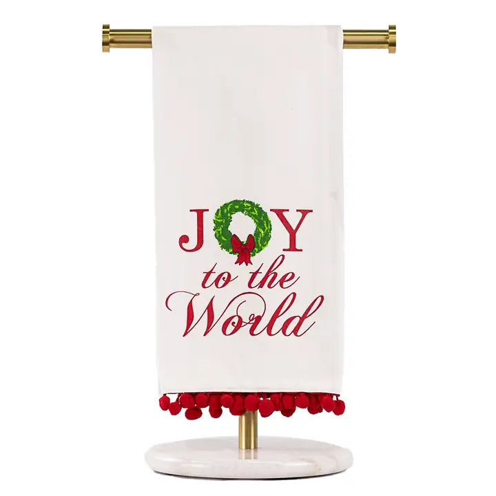 Grand Joy Wreath Pom Pom Hand Towel White/Red/Green 20x28