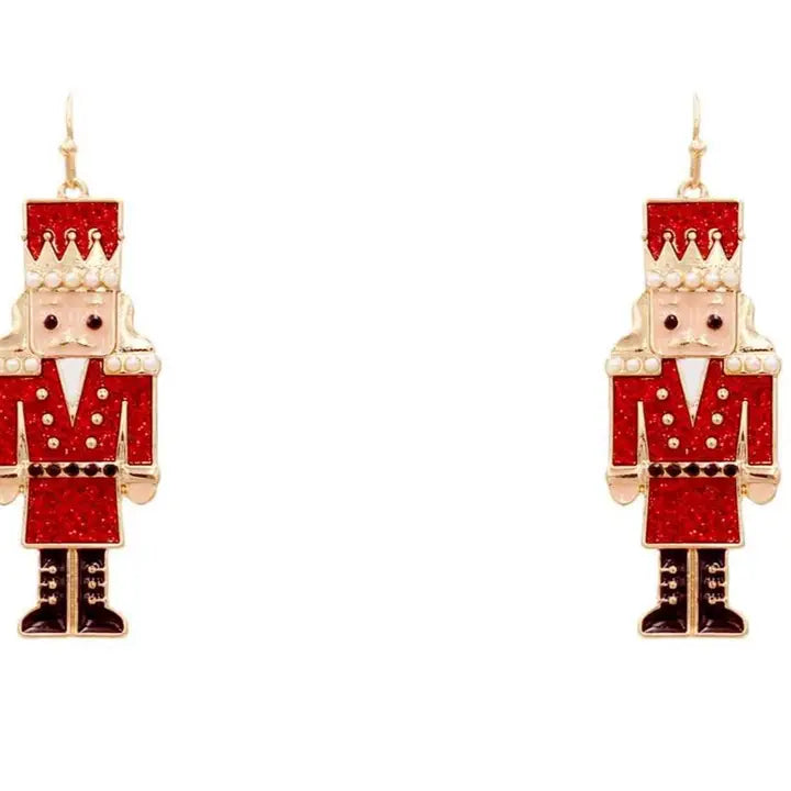 Red Sparkle Metal Nutcracker 2" Earring