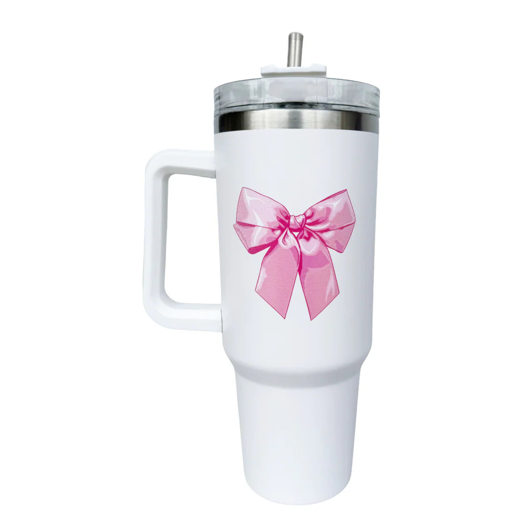 Girlie Girl Morgan Tumbler Pink Bow on White