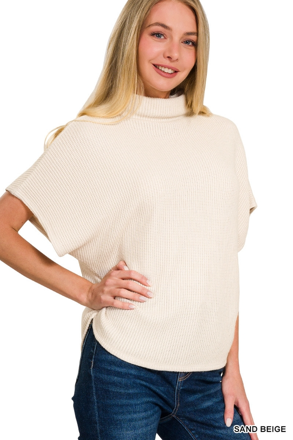 Mock Neck Sweater Side Shirred SAND BEIGE