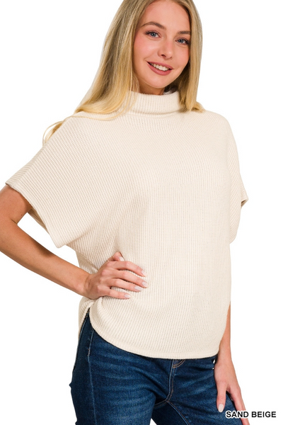 Mock Neck Sweater Side Shirred SAND BEIGE