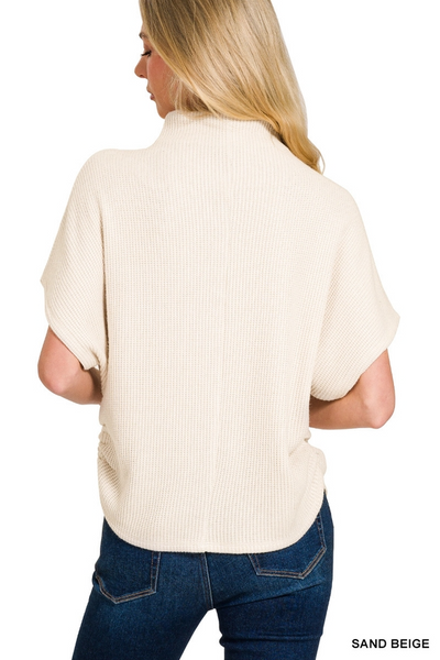 Mock Neck Sweater Side Shirred SAND BEIGE