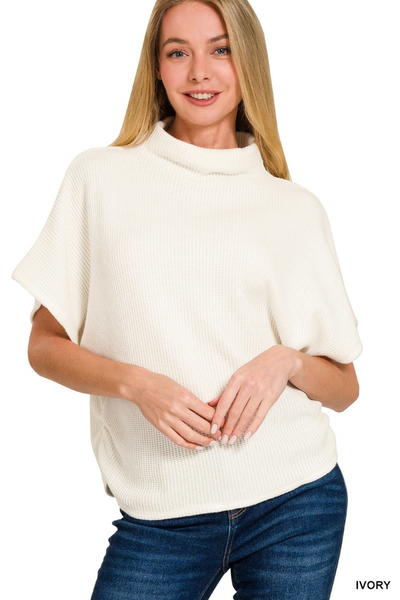 Mock Neck Sweater Side Shirred SAND BEIGE