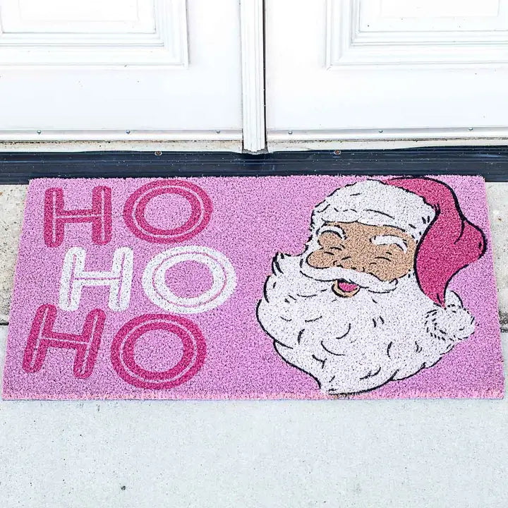 Hohoho Santa Coir Doormat Pink/White 30x18