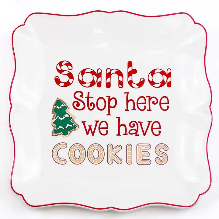 Santa Cookies Square Platter White/Red/Green 11.5x11.5