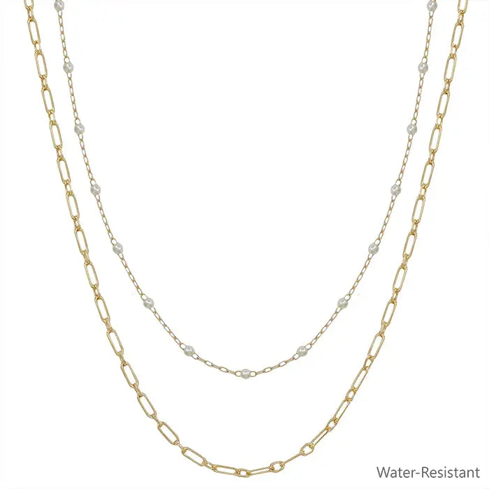 Water Resistant Double Layered Beaded and Pearl 16"-18" Necklace