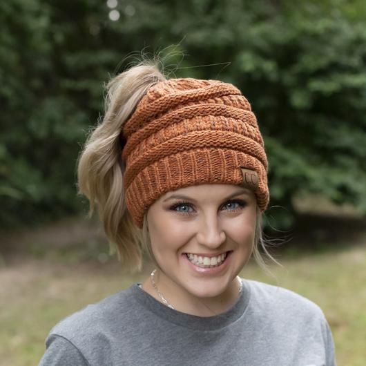 C.C. Messy Bun Beanie Speckled Rust