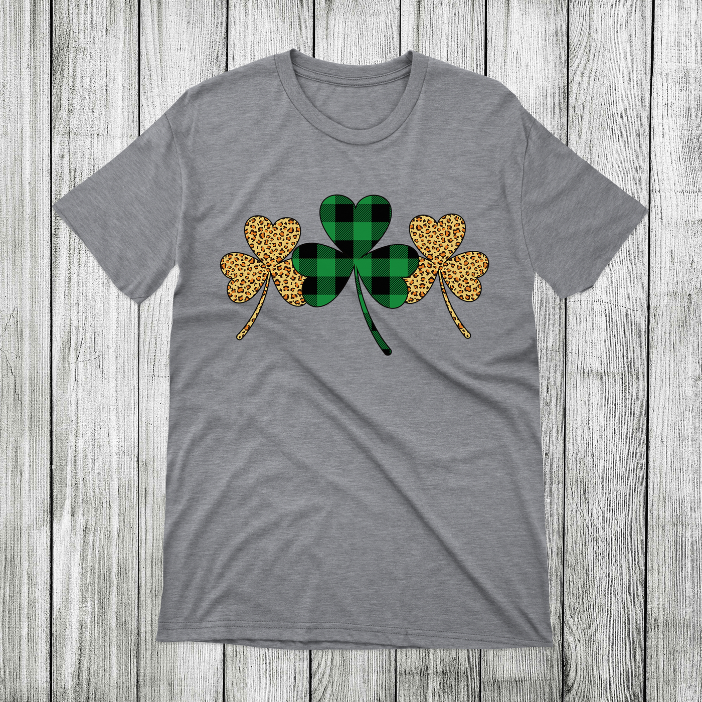 Daydream Tees Plaid/Leopard Shamrock Sport Grey